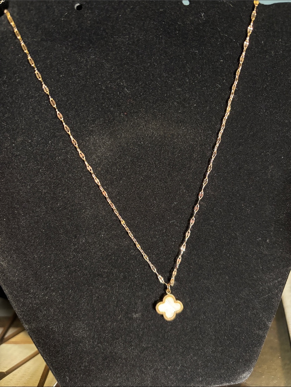Gold Clover Pendant Necklace with White Inlay - Women Jewelry